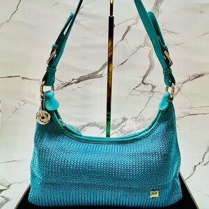 Saks Fifth Ave Teal Knit Hobo Bag Chic and Stylish